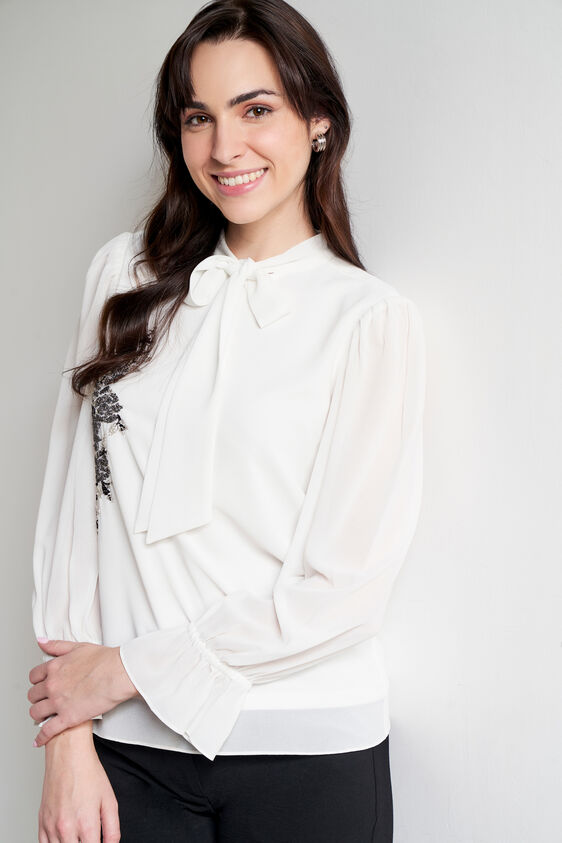 White Embellished Top, White, image 1